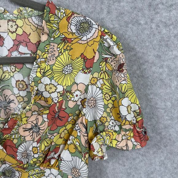 No Frills Los Angeles Floral Babydoll Top Size M Retro Colorful Hippie Peplum - Picture 6 of 15